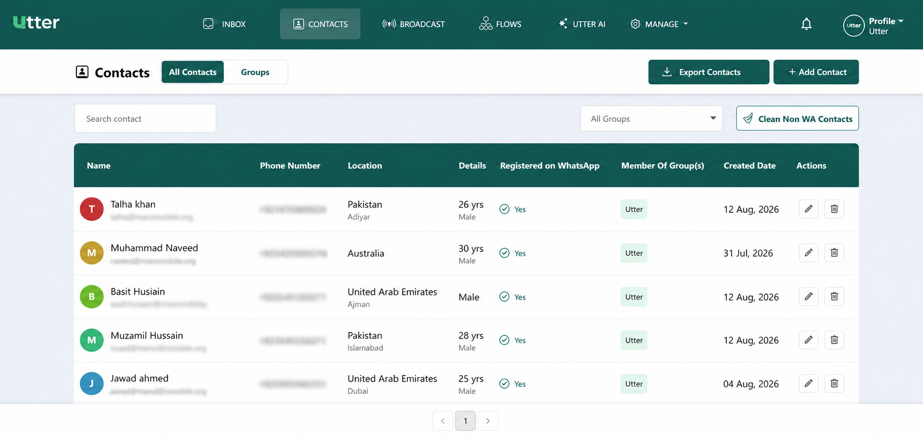 Utter Contacts overview