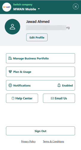 Utter Manage Business Portfolio menu
