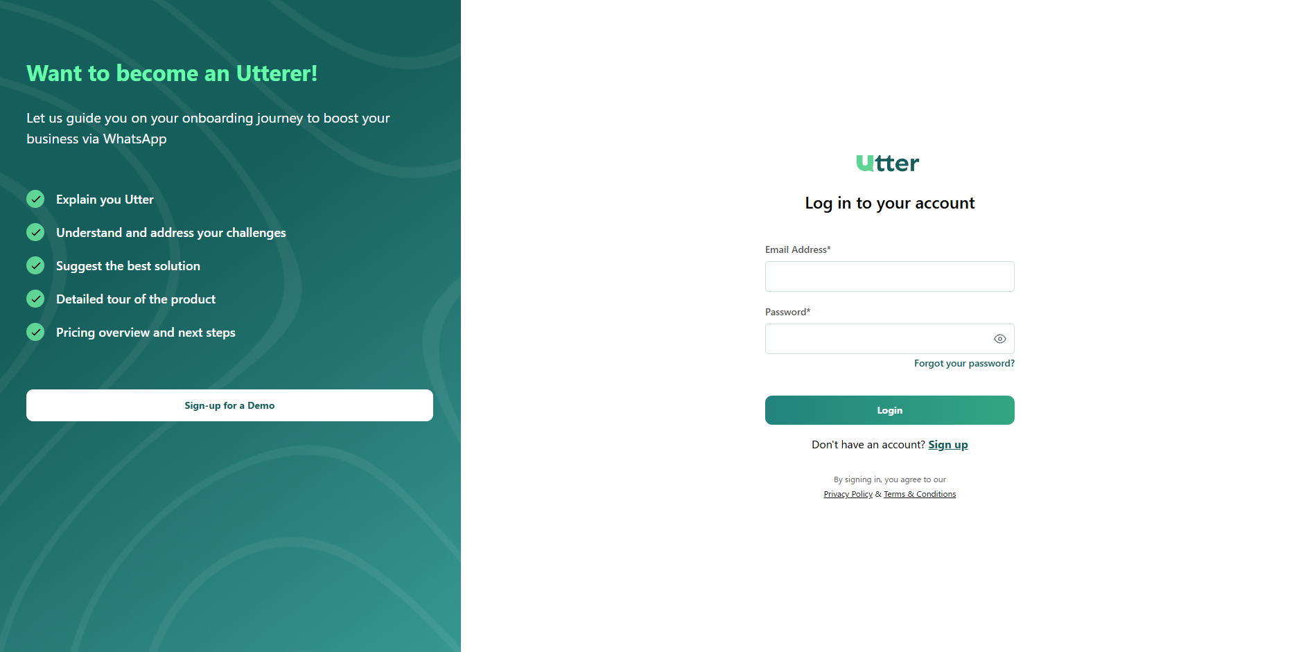 Utter login screen
