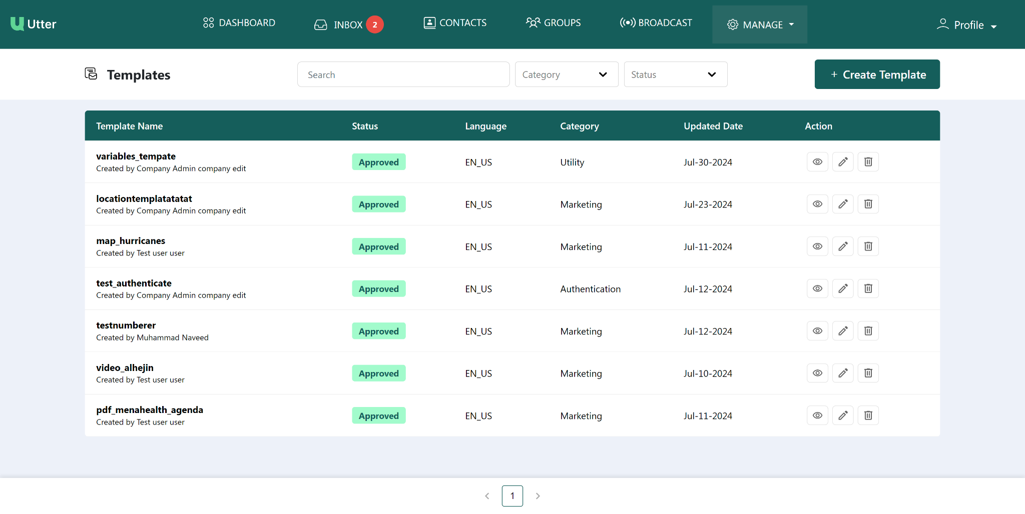 Templates screen screenshot 2