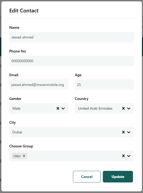 Edit Contact form in Utter