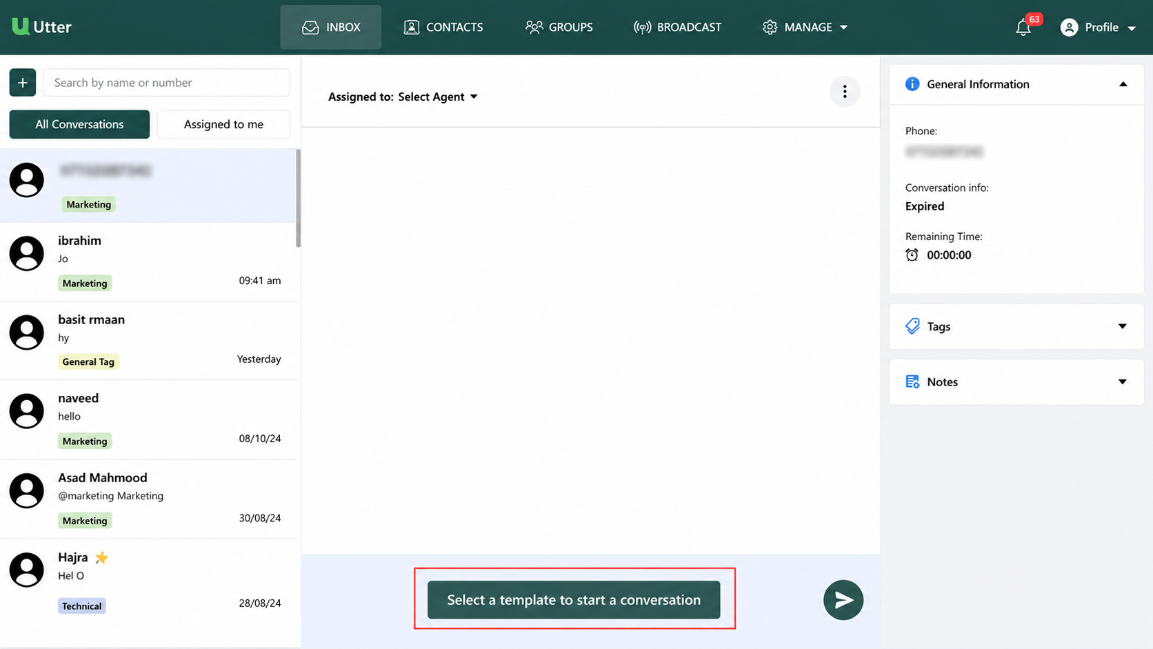 Select a template to start a conversation