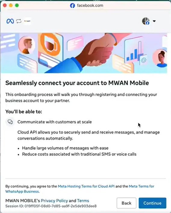 Meta Select the business assets to share screen