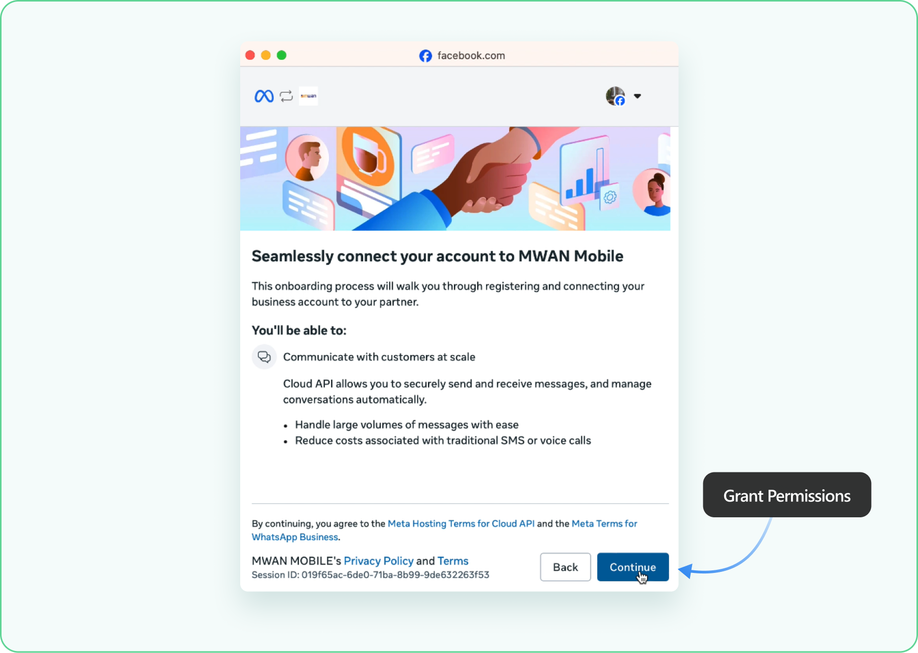 Meta permissions and terms screen