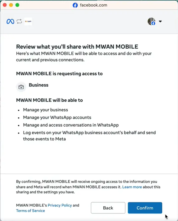Meta account connection complete screen