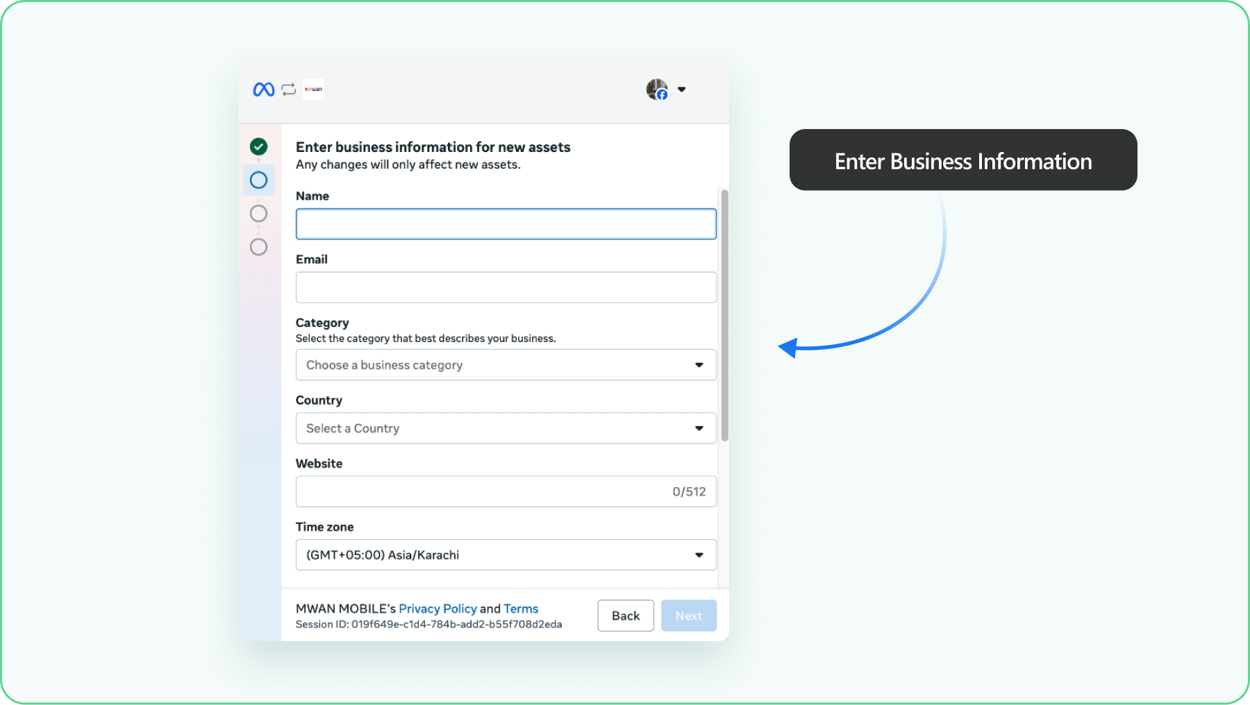 Enter business information for new assets