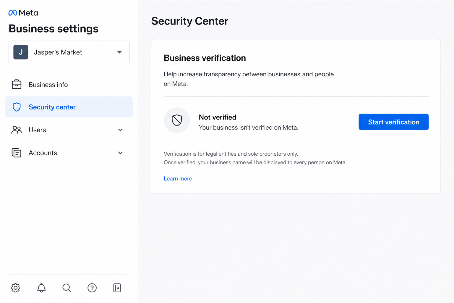 Security Center — Start verification — illustrative