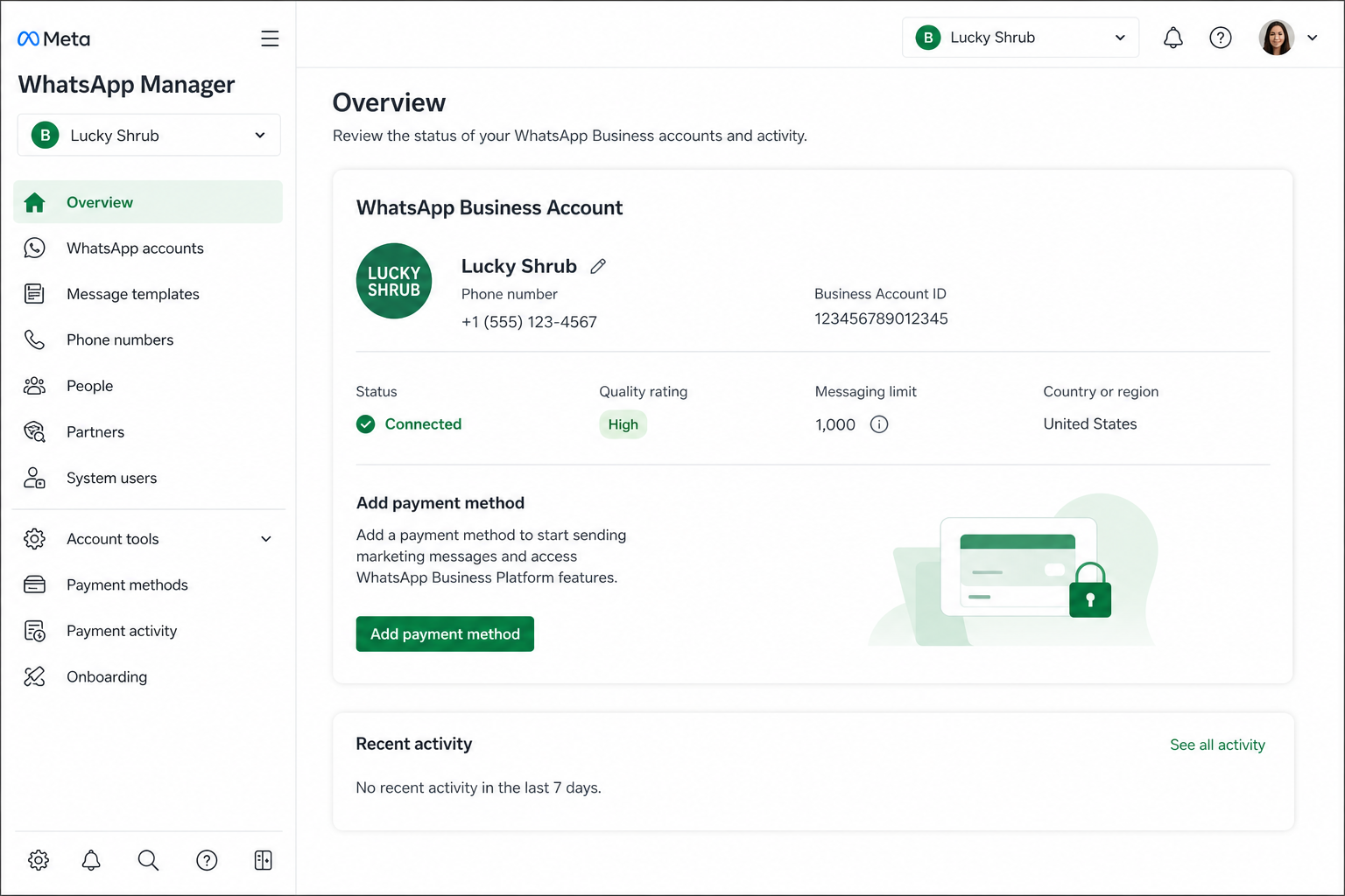 WhatsApp Manager payment — illustrative